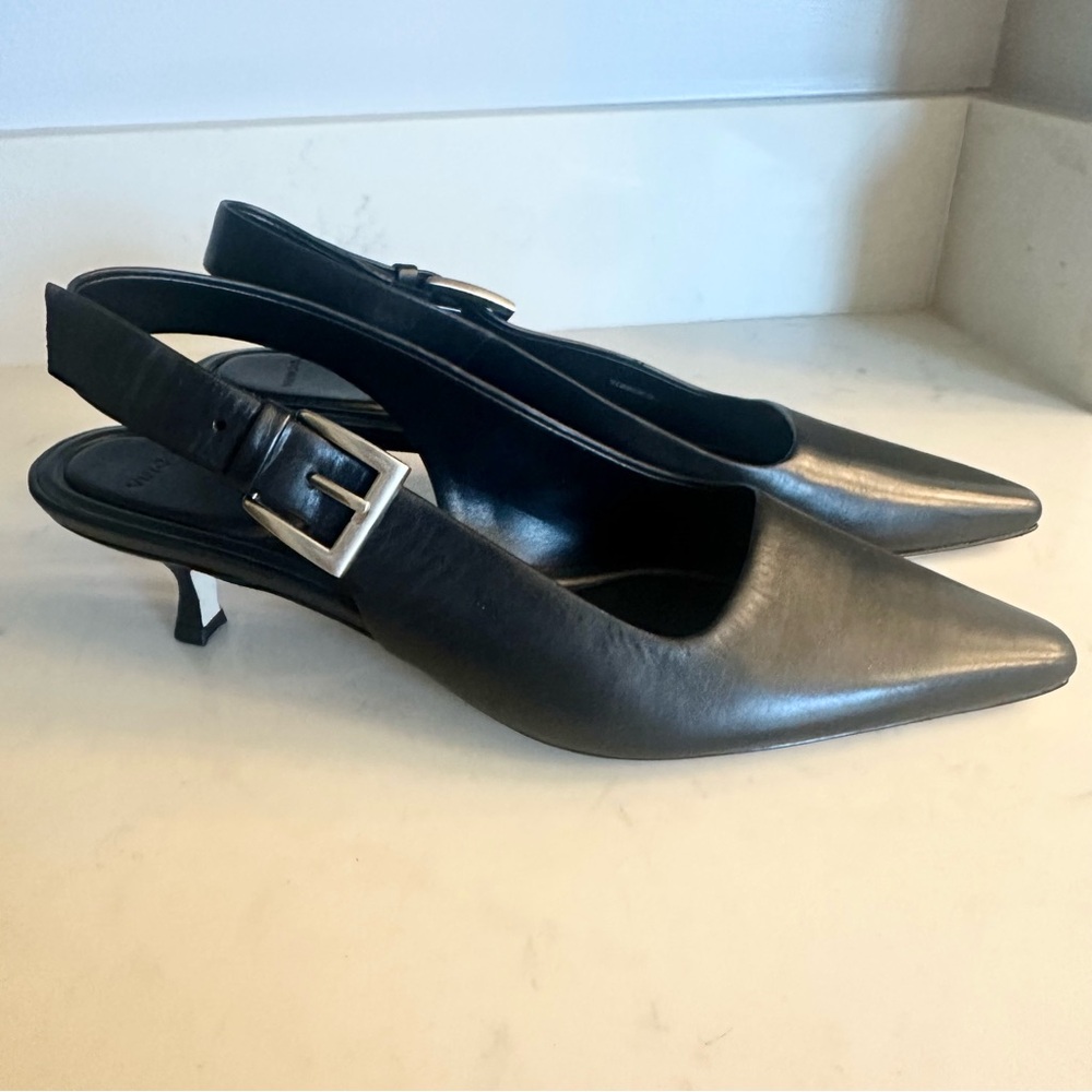 Vince Black Shasta Kitten Heel Slingback Heels - Picture 5 of 10